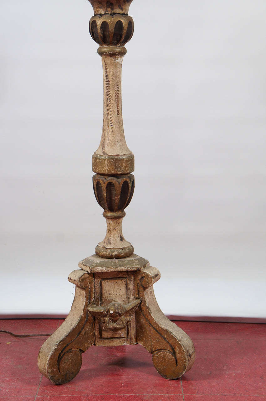 19th C. or Earlier Italian Gilt/Painted Wood Candlestick Floor Lamps/Pair 1