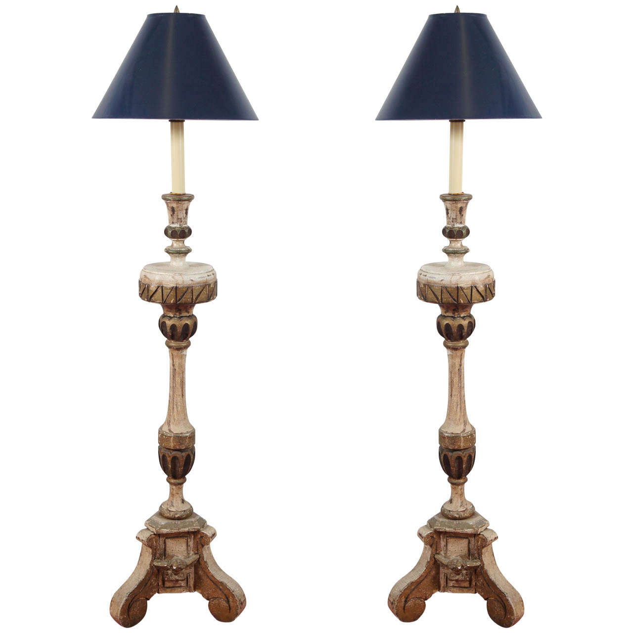 19th C. or Earlier Italian Gilt/Painted Wood Candlestick Floor Lamps/Pair at 1stDibs