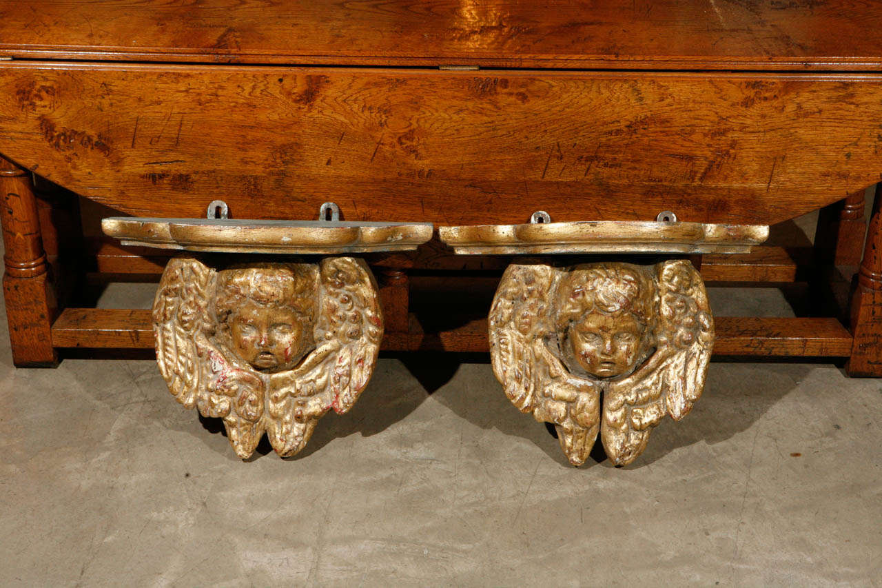 19th Century French Carved and Gilded Cherub Wall Consoles