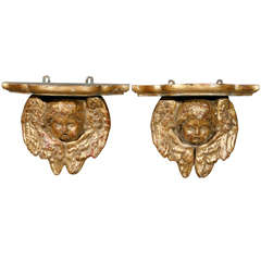 19th Century French Carved and Gilded Cherub Wall Consoles