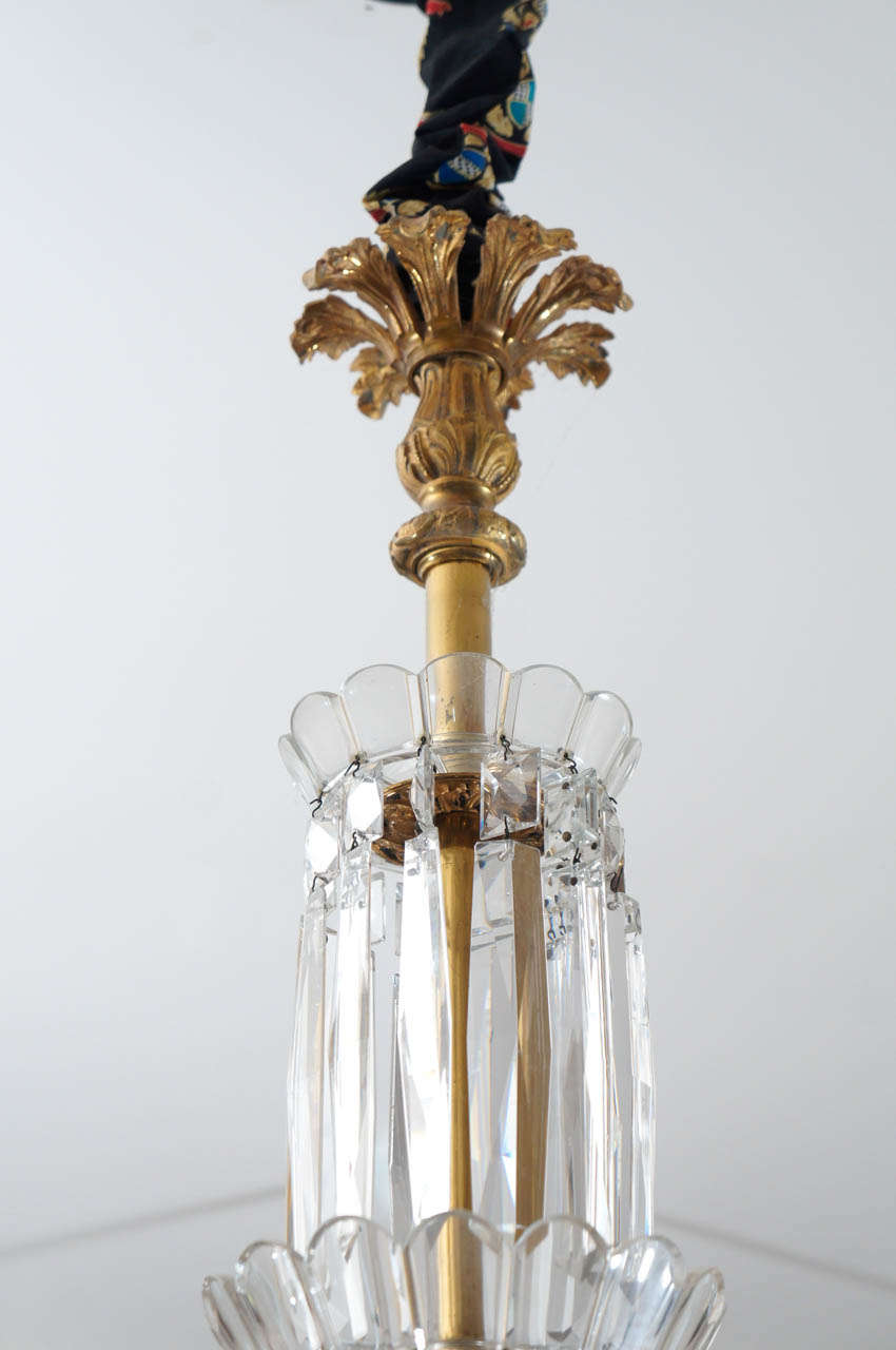 Classico americano XIX sec. Gasolier/Chandelier a 6 luci in cristallo tagliato americano e bronzo dorato in vendita