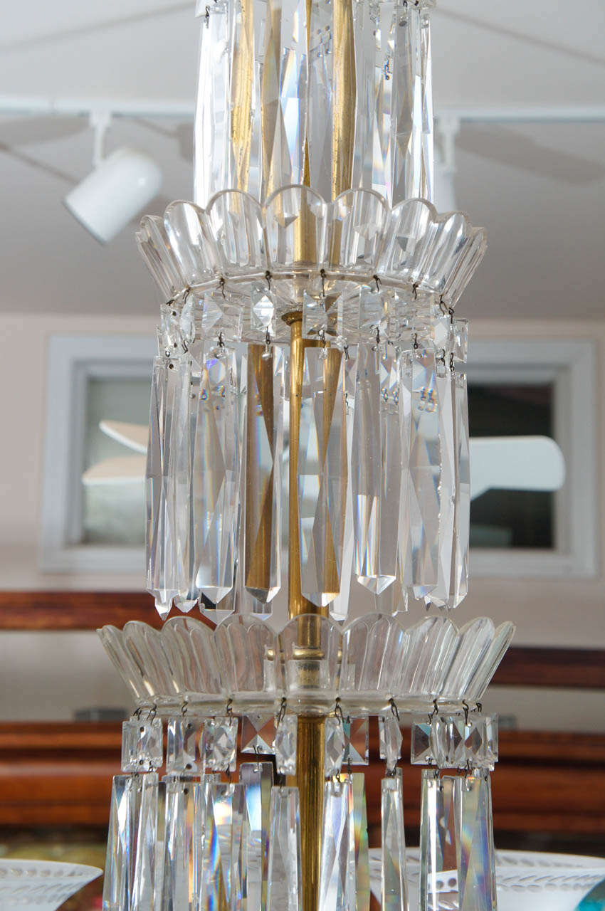 Americano XIX sec. Gasolier/Chandelier a 6 luci in cristallo tagliato americano e bronzo dorato in vendita