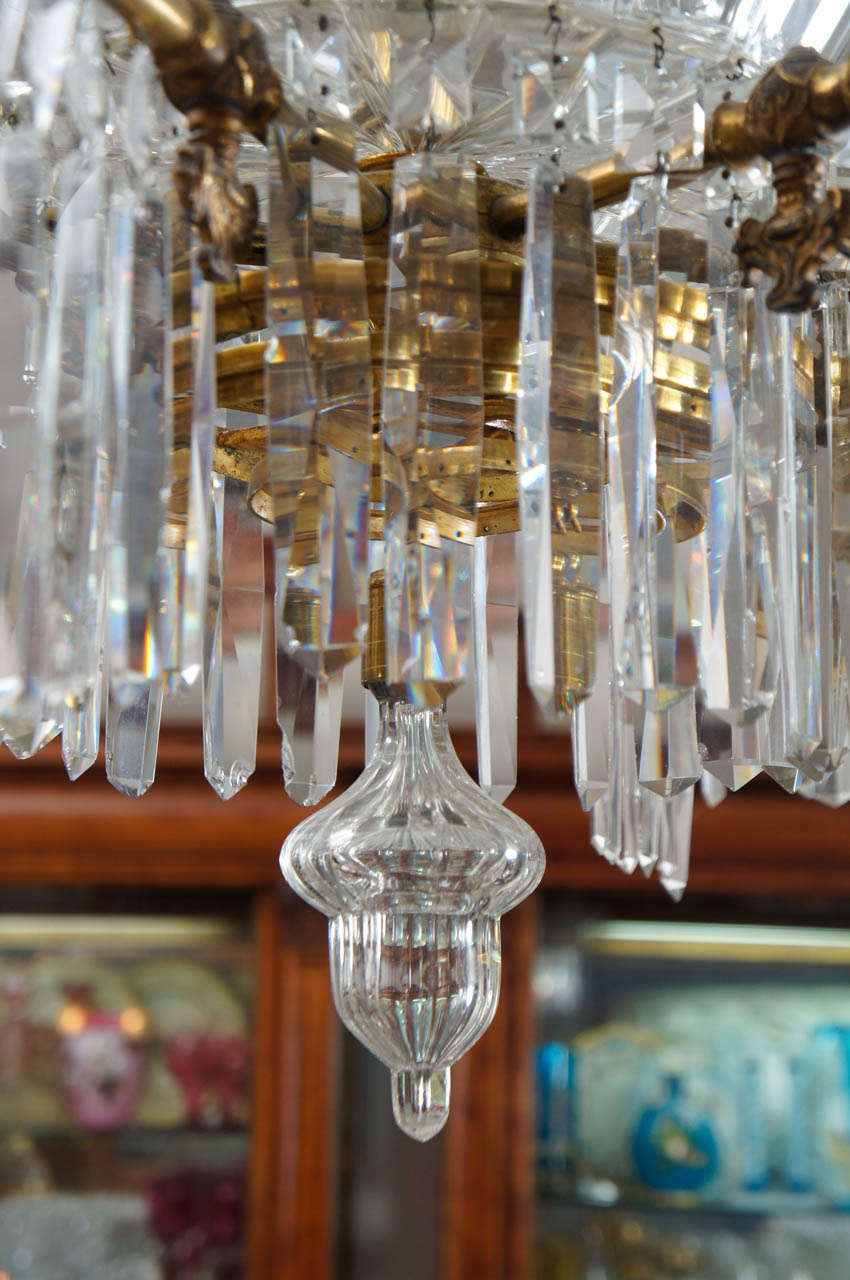 19th Century 19th c. American Cut Crystal and Gilt Bronze 6 Light Gasolier/Chandelier For Sale