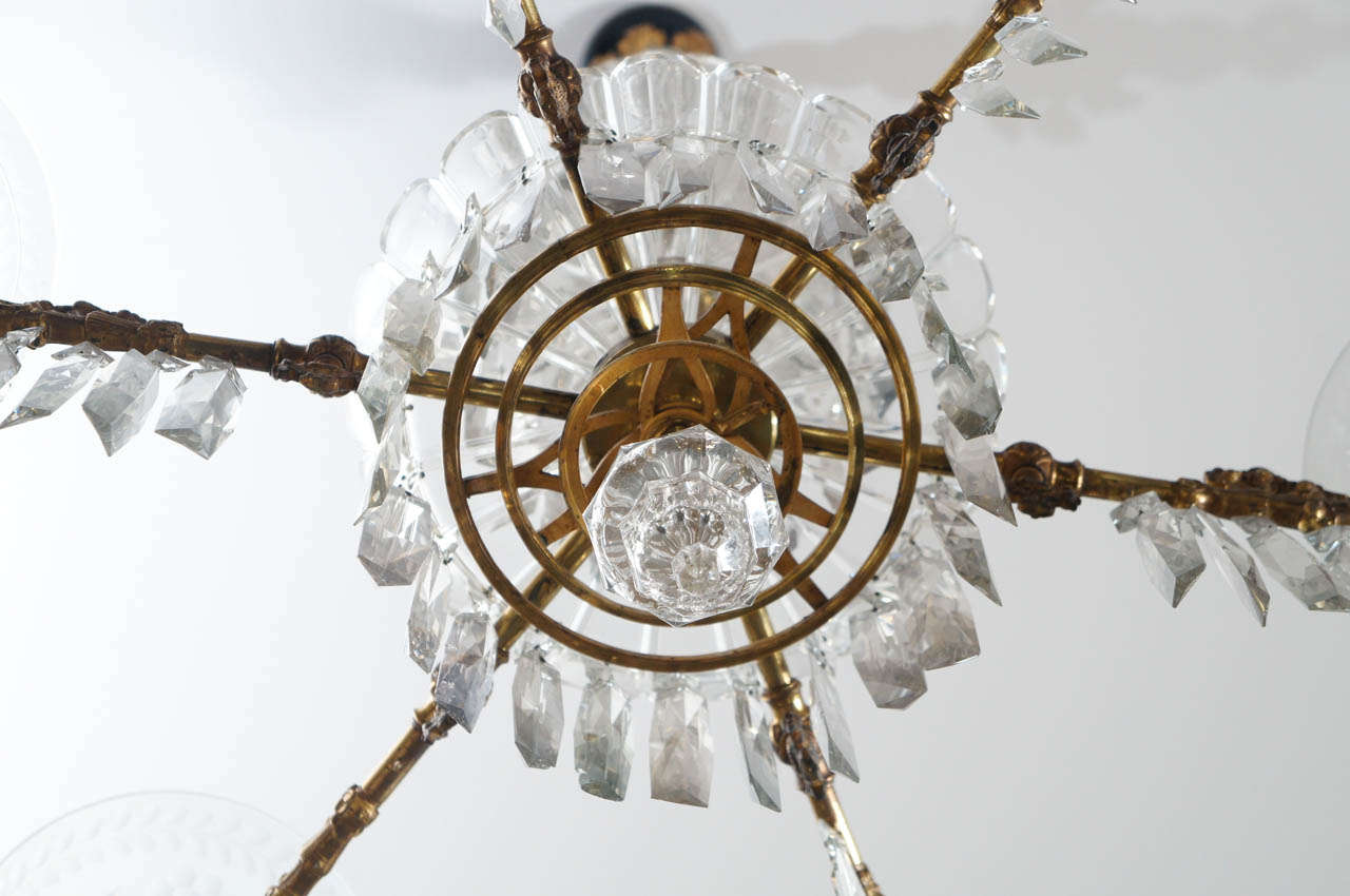 19th c. American Cut Crystal and Gilt Bronze 6 Light Gasolier/Chandelier For Sale 1