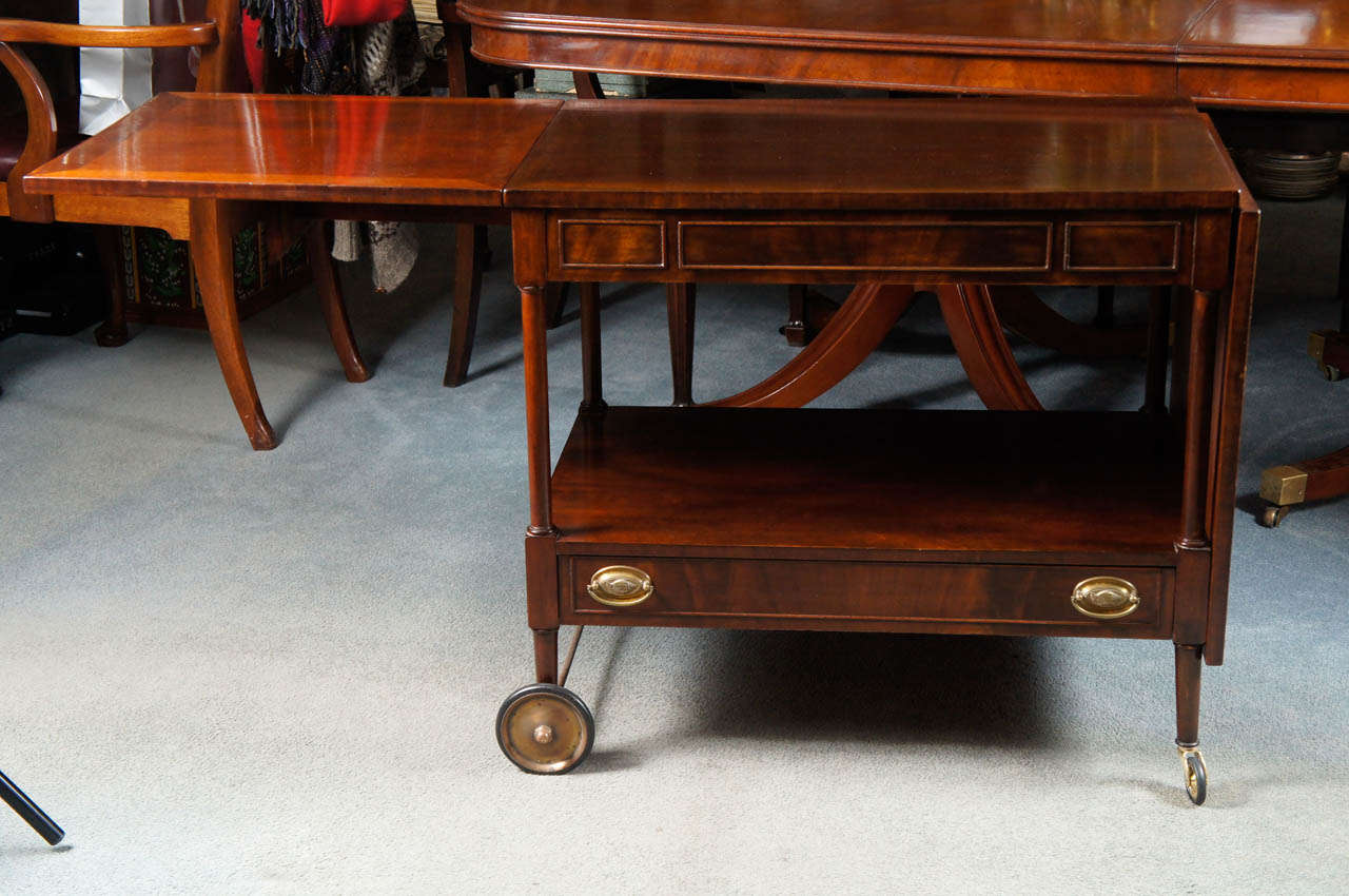 Sheraton Style Benchmade Mahogany Tea Table/Cart w Two Drop Leaves