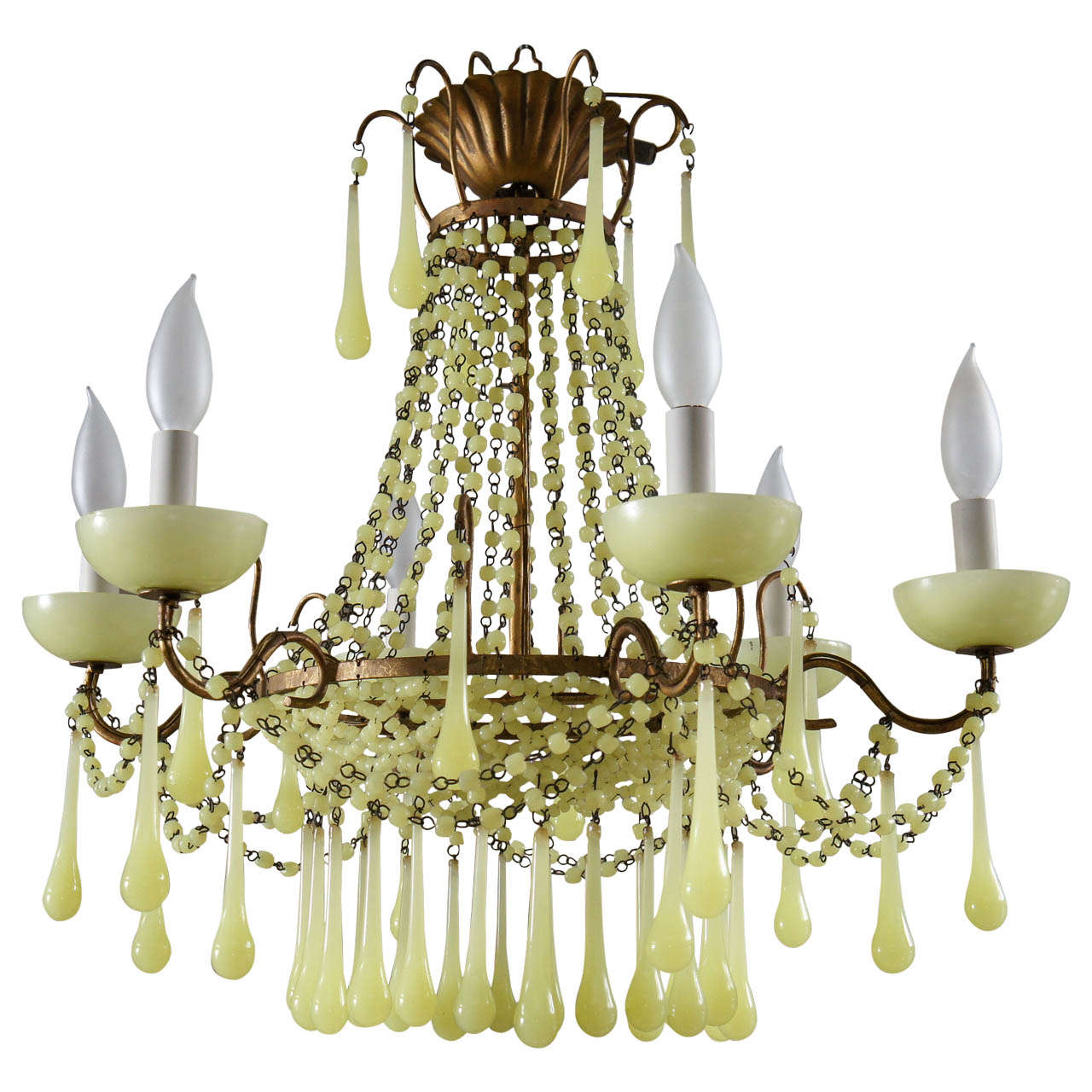 French Opaline/Pate de Riz 6 Light Beaded Chandelier