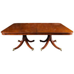 Sheraton-Style Mahogany Triple Pedestal Monumental Dining Table with Two Leaves
