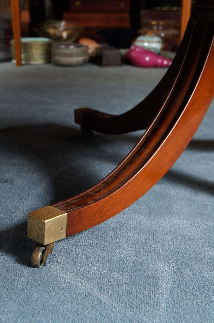 American Sheraton-Style Mahogany Triple Pedestal Monumental Dining Table with Two Leaves