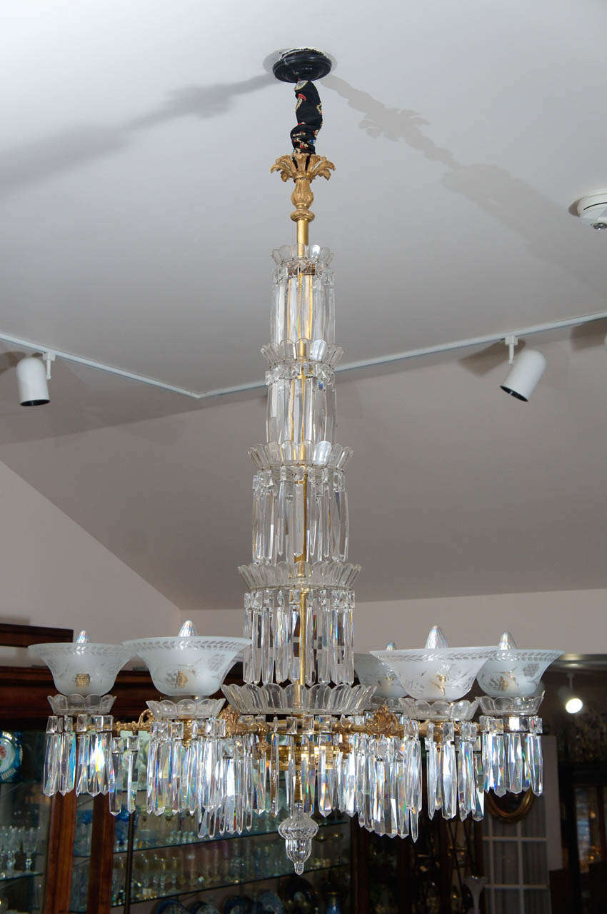 19th c. American Cut Crystal and Gilt Bronze 6 Light Gasolier