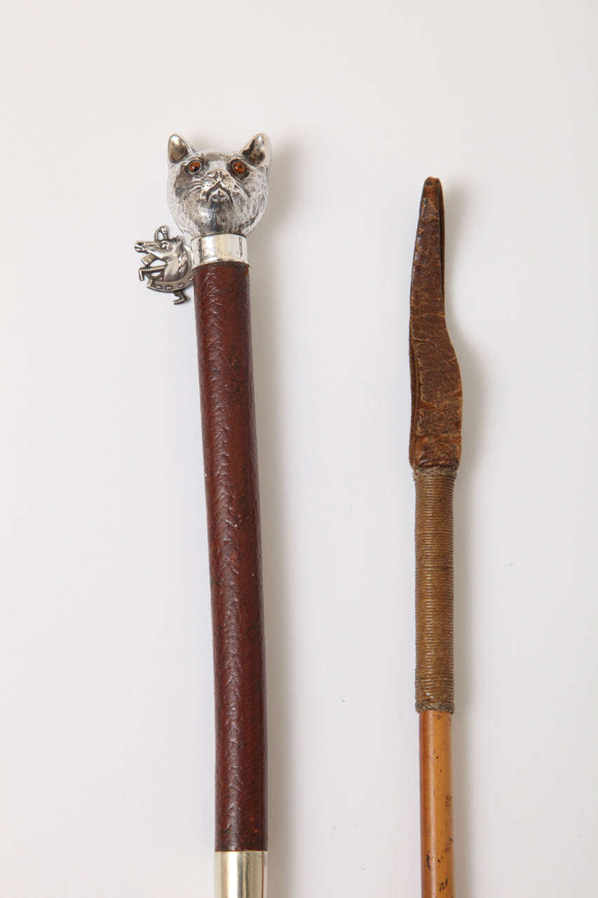 Rare High Quality Sterling Silver Cat Riding Crop & Children's Riding Crop by Brigg In Excellent Condition In New York, NY