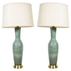 Pair of Seafoam Table Lamps, Mid Century Modern