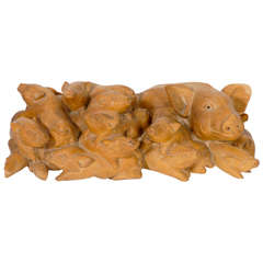 Vintage Pigs and Piglets Wood Carving Accessory