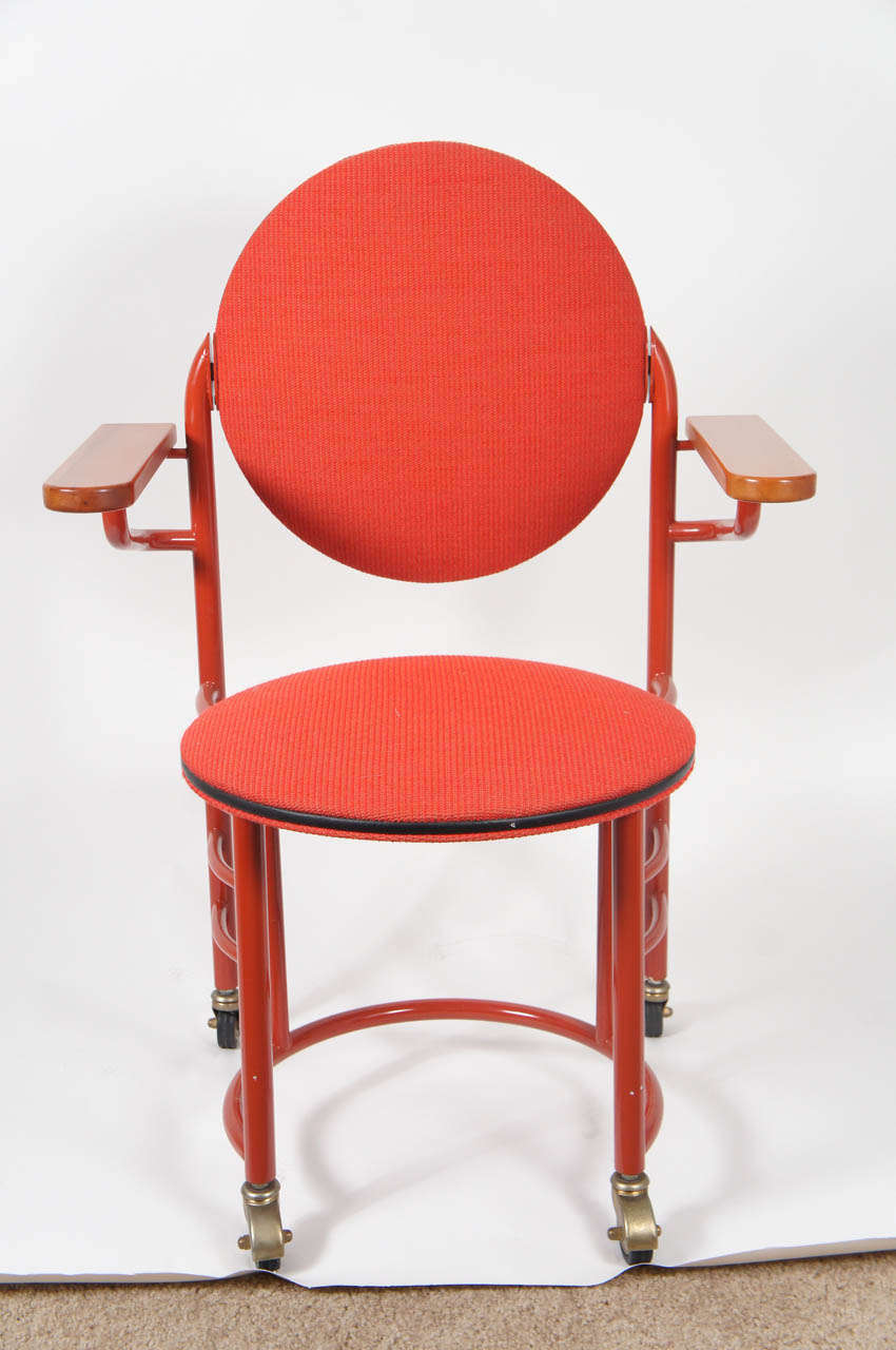 This beautiful red chair with pivoting casters and tilting backrest was created by Cassina with license to reproduce the original, which were used in the Johnson wax headquarters.