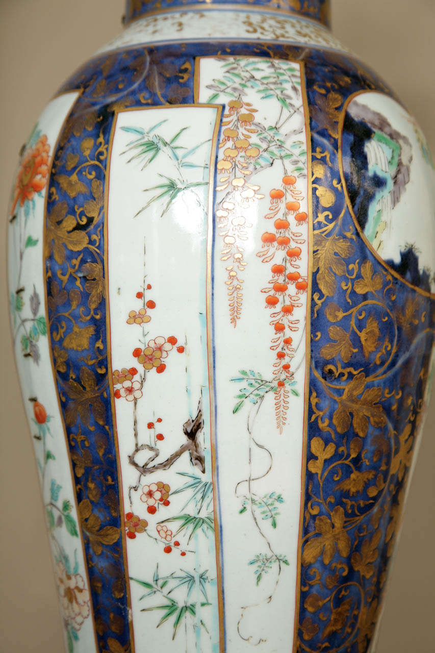 A Large Lamped Japanese Early 18th Century Imari Elongated Vase 1