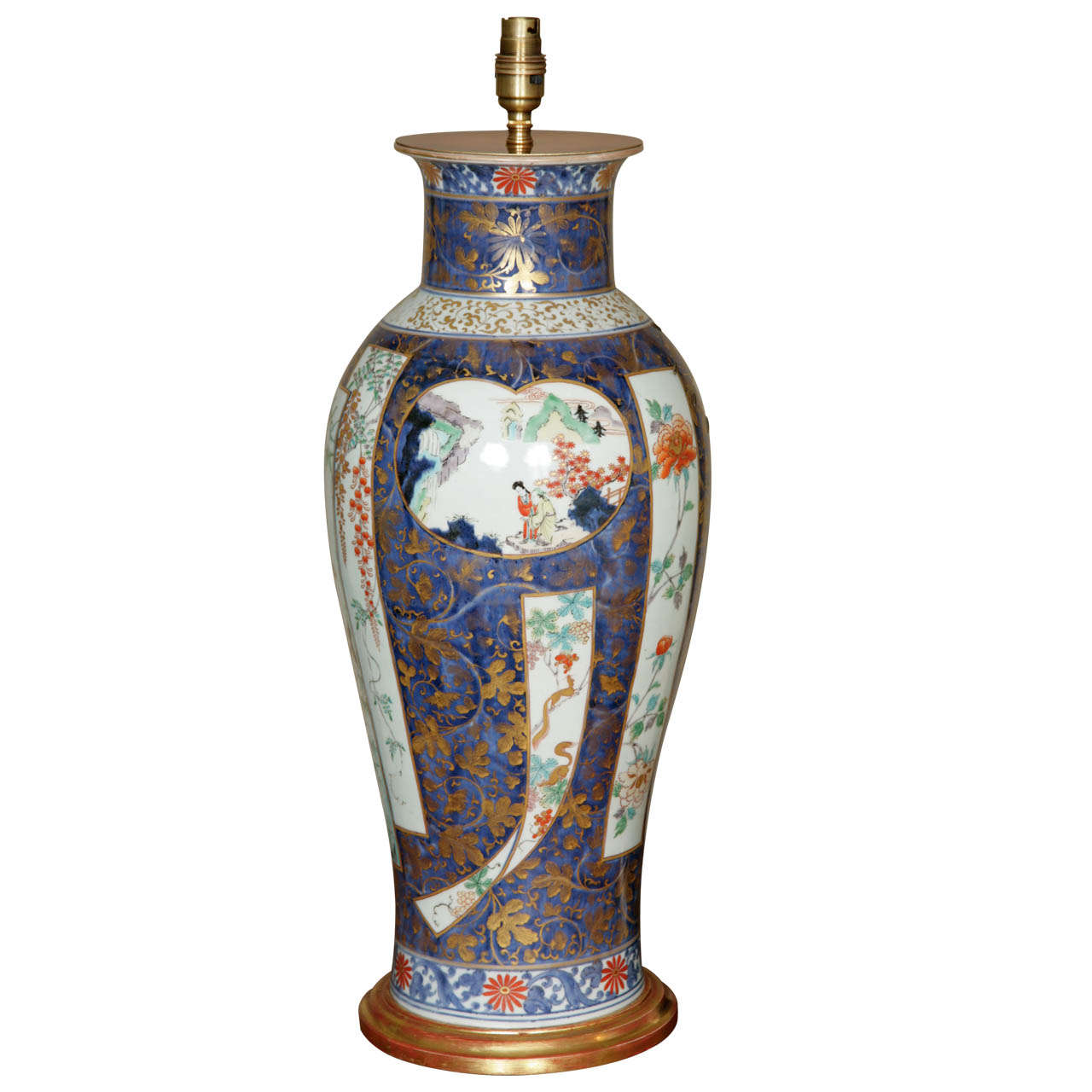 A Large Lamped Japanese Early 18th Century Imari Elongated Vase