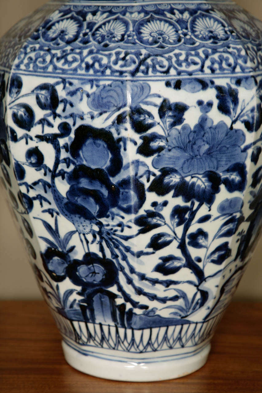 A Large late 17th Century Japanese Octagonal Arita Blue and White Vase