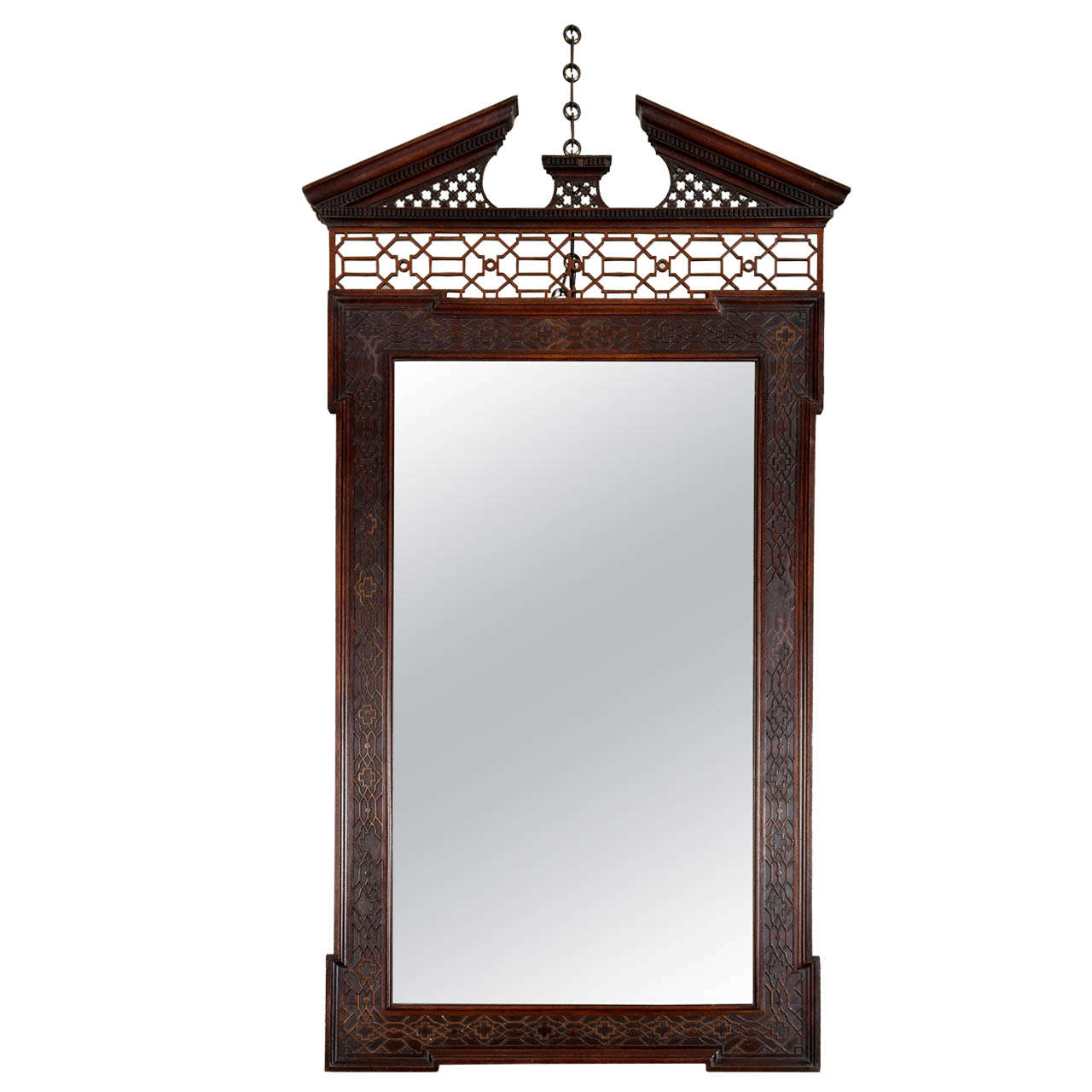 Extremely Rare Chippendale Period Mahogany Pier Mirror