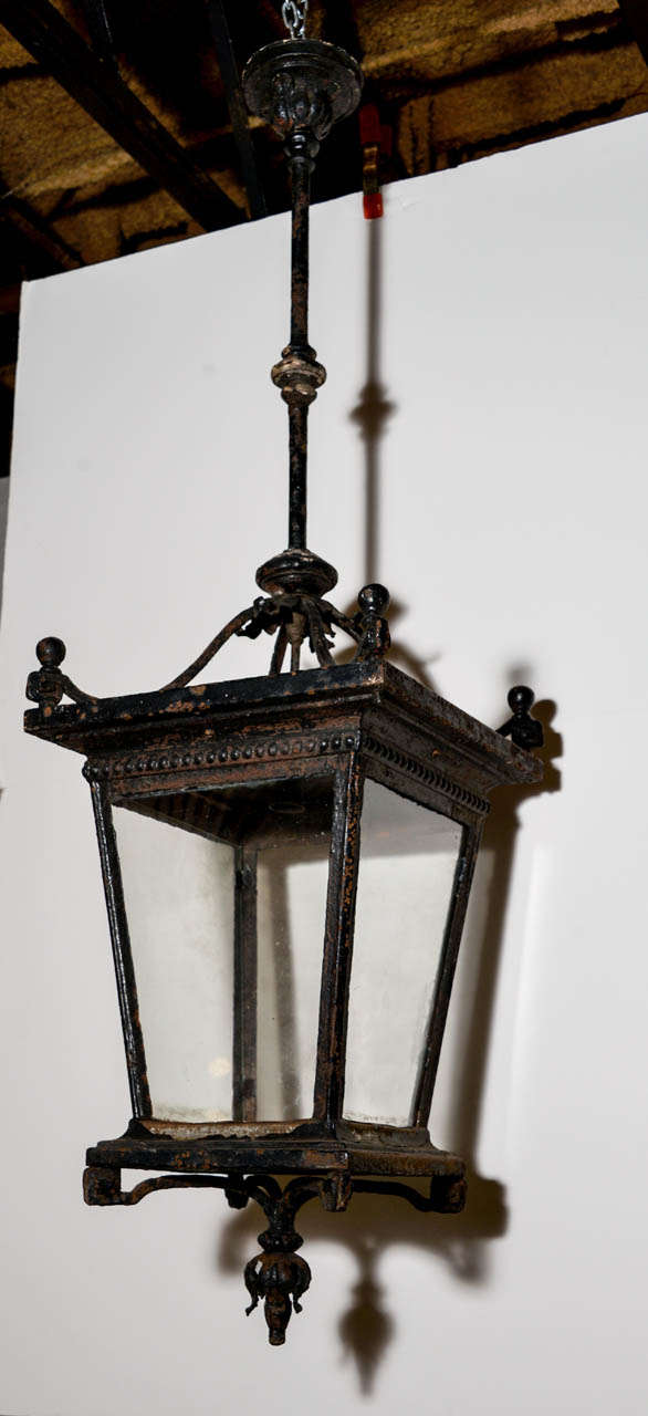 Very elegant 18th century cast iron lantern, Italian. Not yet wired.