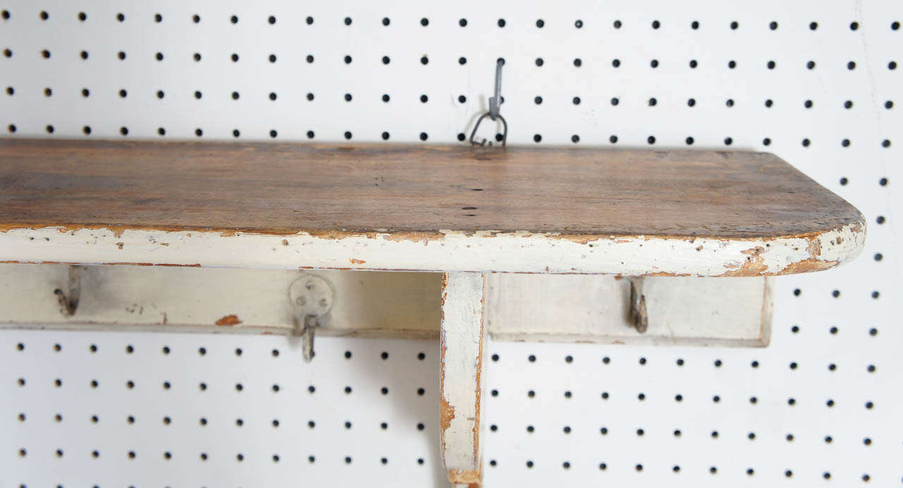 19th Century French Original Painted Shelf with Hooks