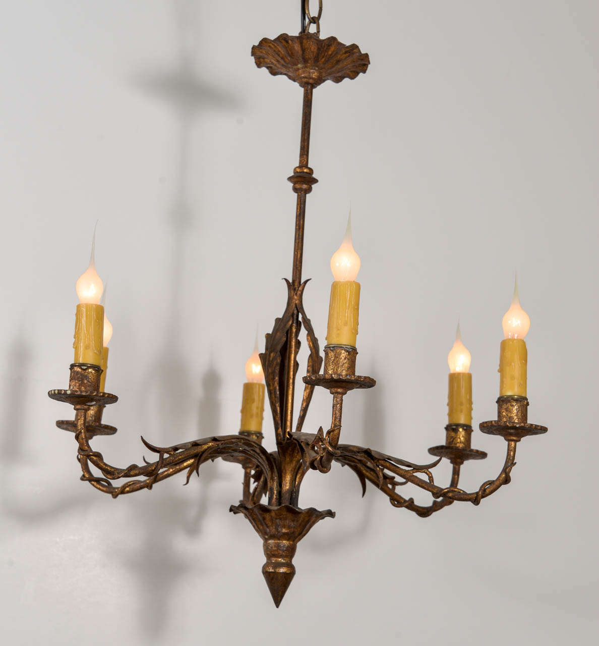 Mid-20th Century French Fer Doré Six-Arm Chandelier