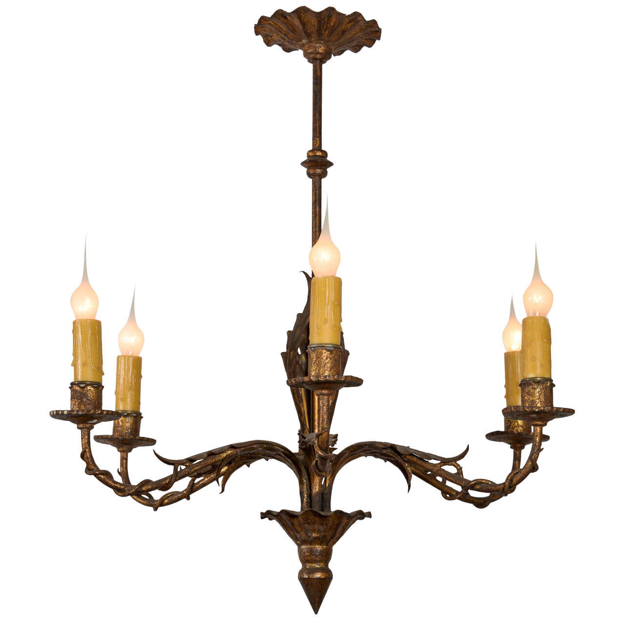 French Fer Doré Six-Arm Chandelier