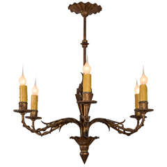 French Fer Doré Six-Arm Chandelier