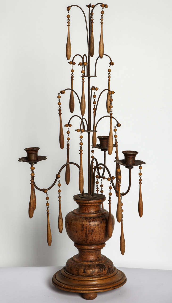 Late 19th Century Iron and Carved Wood Three Arms Italian Girandolle