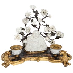 Antique Chinoiserie Lacquer, Blanc de Chine Buddha and Ormolu Inkwell, 18th Century