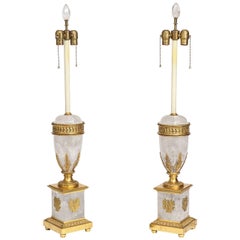 Pair of Antique French Neoclassical Rock Crystal and Ormolu Lamps
