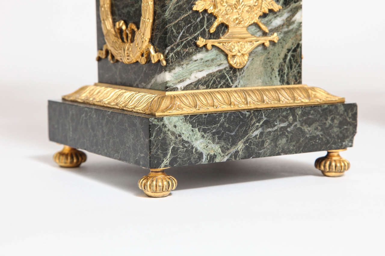 Pair of Antique French Neoclassical Verde Antico Marble and Ormolu-Mounted Urns For Sale 1