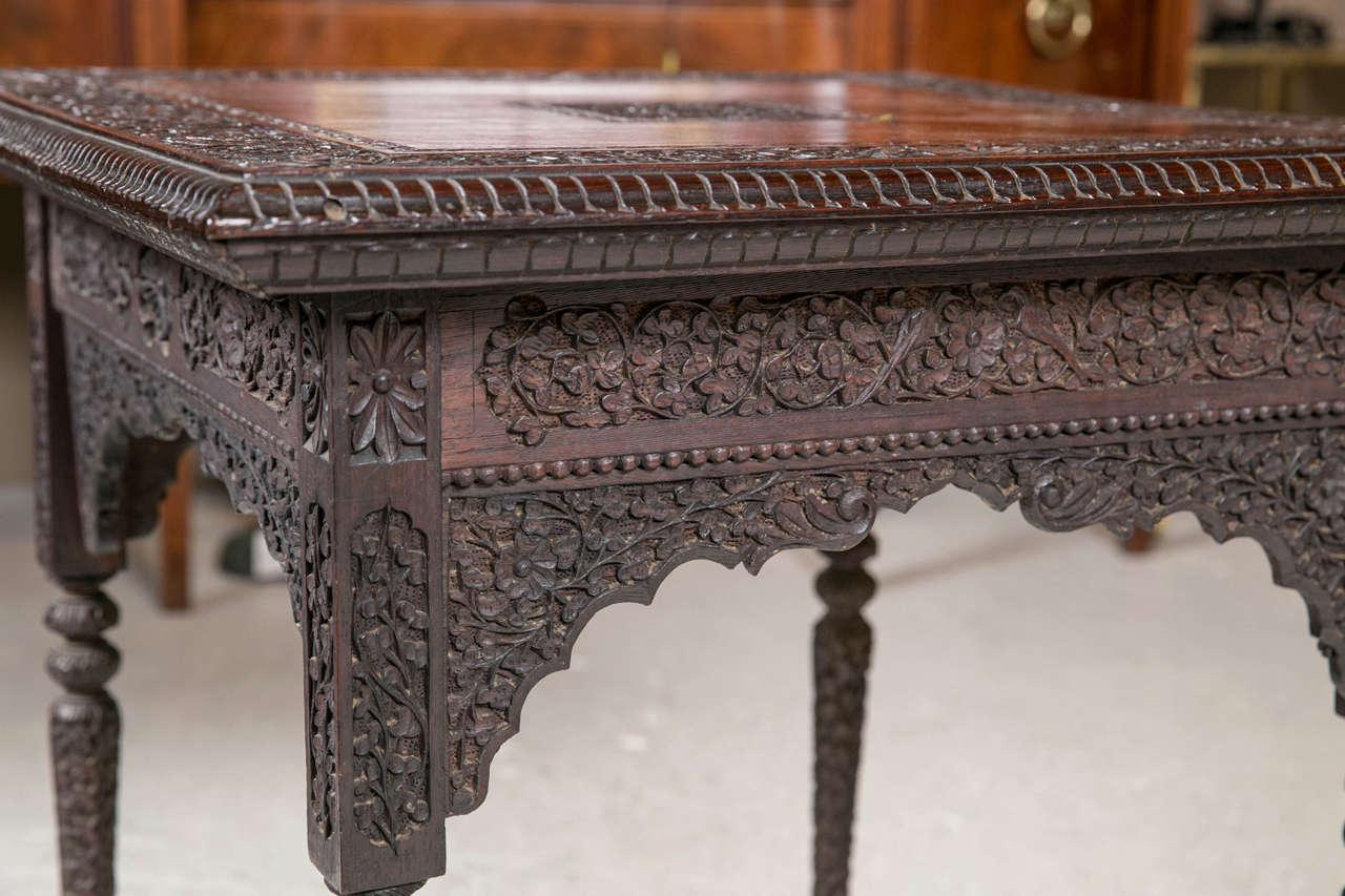 Wood Anglo Indian Carved Rosewood Table