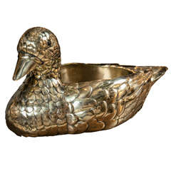 Brass Duck Planter in the Style of Sergio Bustamante
