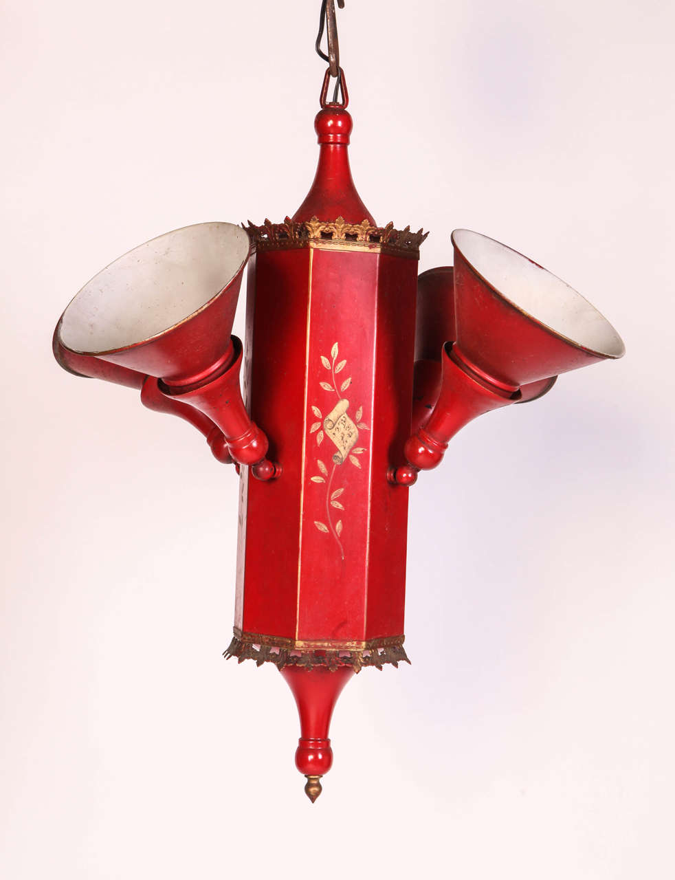 Italian Red Painted and Gilt Metal Orientalist Pendant or Lantern, 1930
