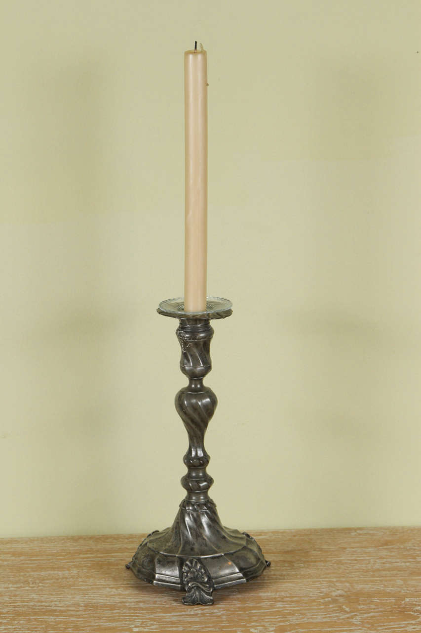 Rococo Pair of French Pewter Candlesticks, circa 1740