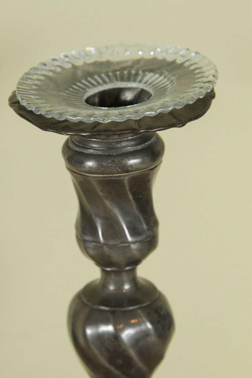 Mid-18th Century Pair of French Pewter Candlesticks, circa 1740