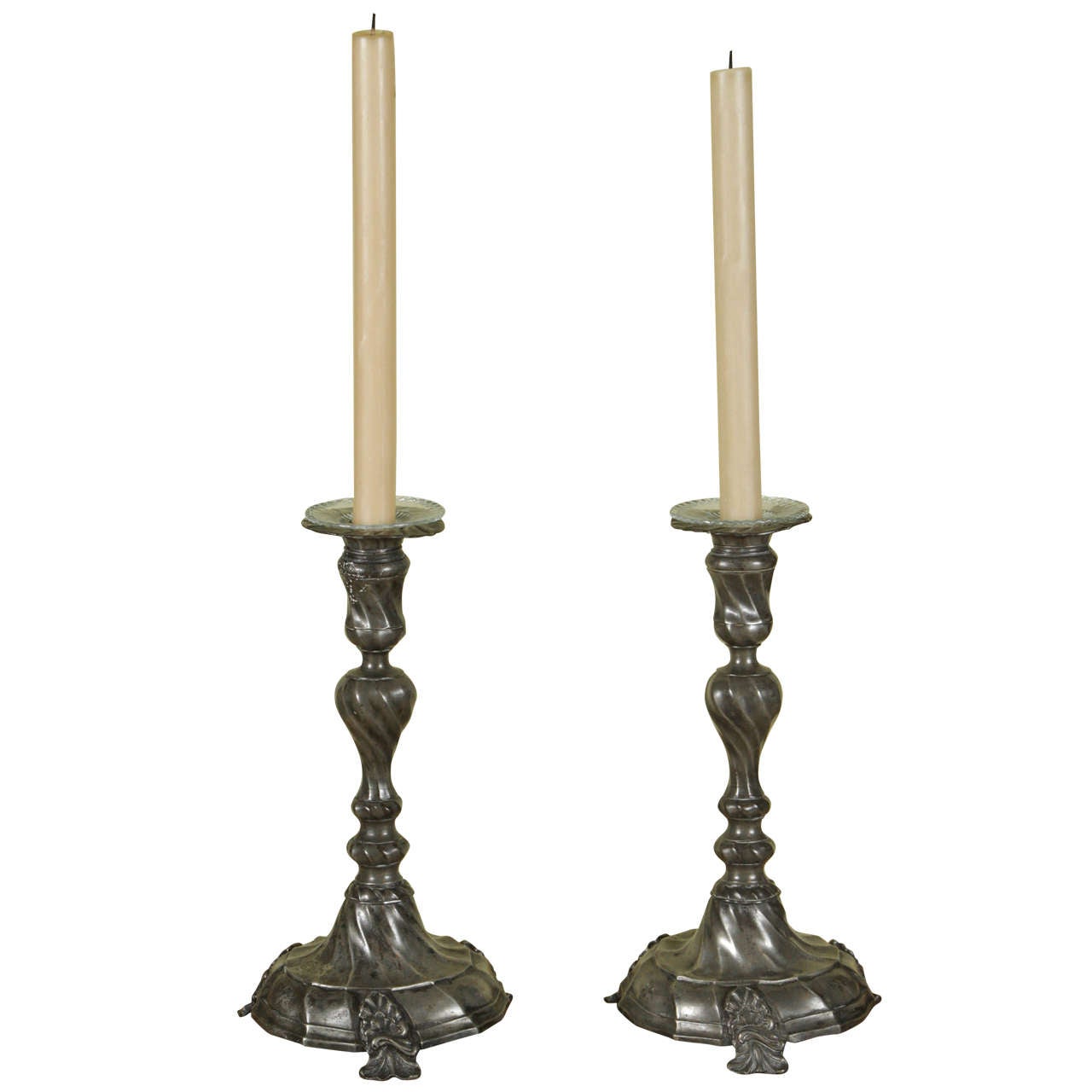 Pair of French Pewter Candlesticks, circa 1740