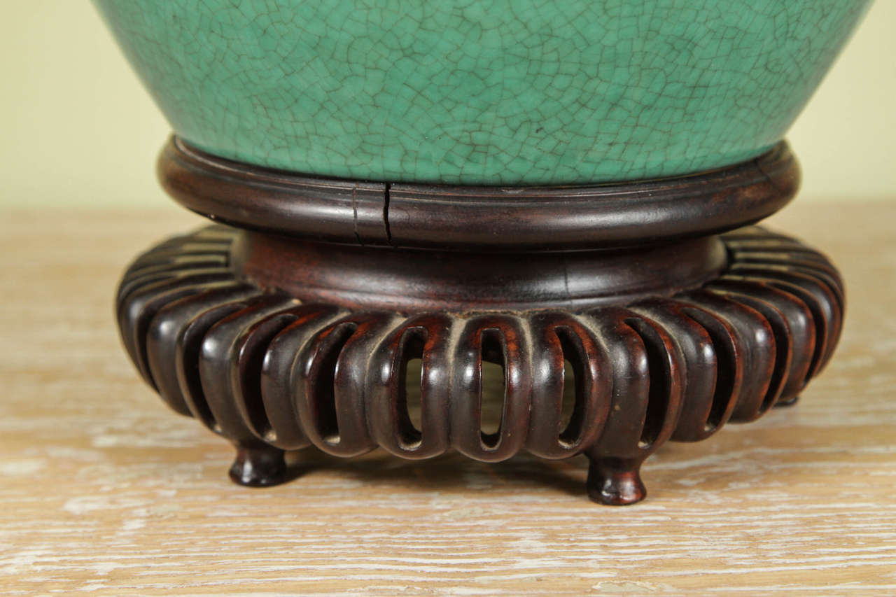 Chinese Green Crackle Glazed Jar Mounted as a Lamp, circa 1840 In Excellent Condition In Los Angeles, CA