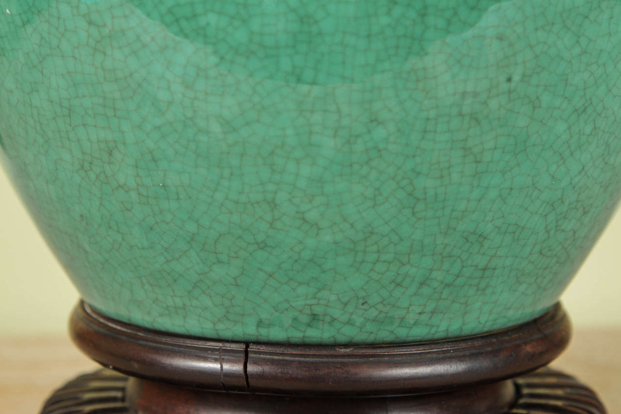 Mid-19th Century Chinese Green Crackle Glazed Jar Mounted as a Lamp, circa 1840