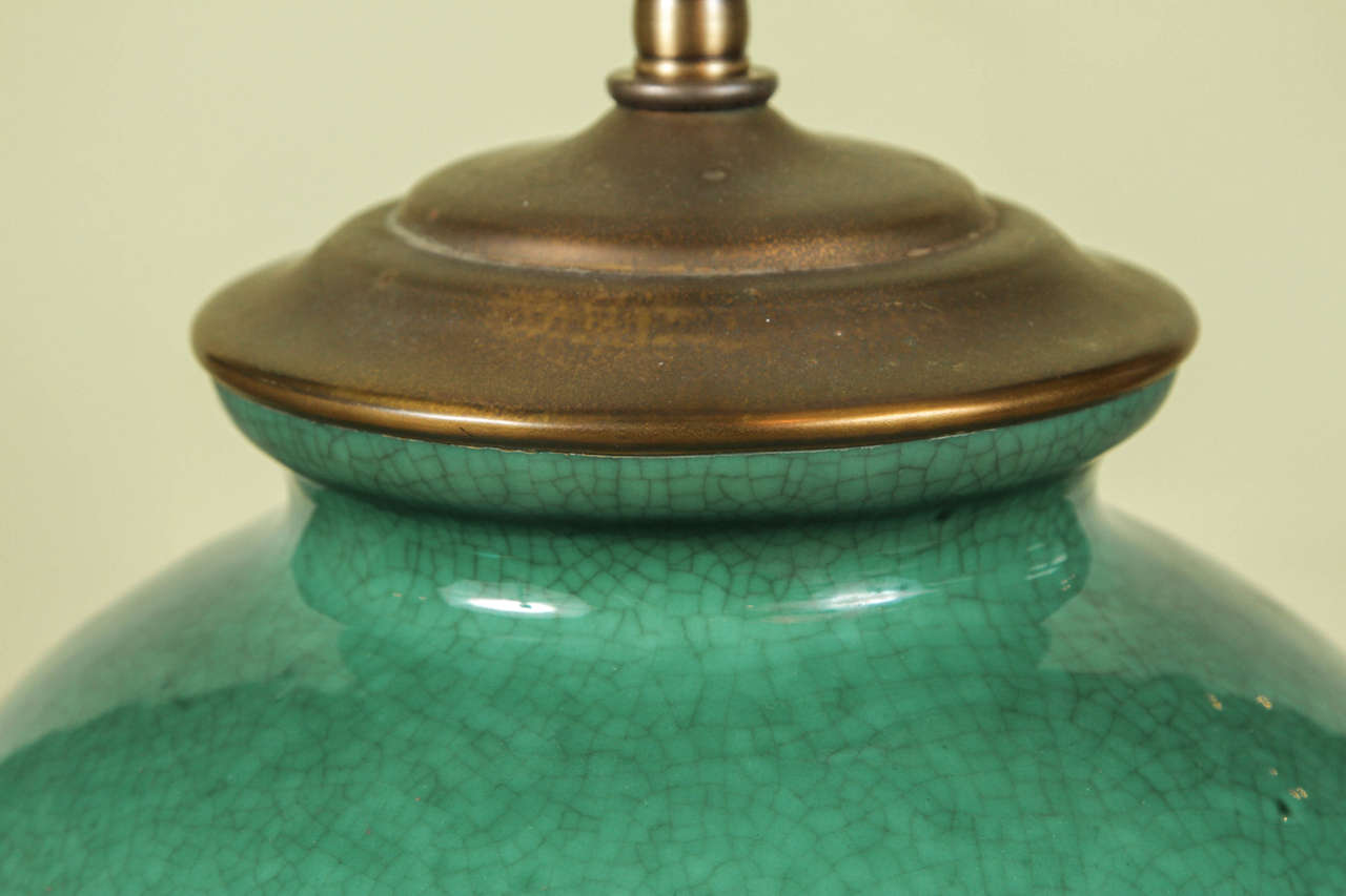 Chinese Green Crackle Glazed Jar Mounted as a Lamp, circa 1840 2
