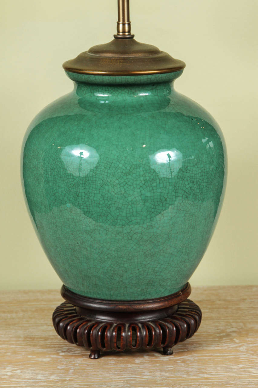 Chinese Green Crackle Glazed Jar Mounted as a Lamp, circa 1840 3