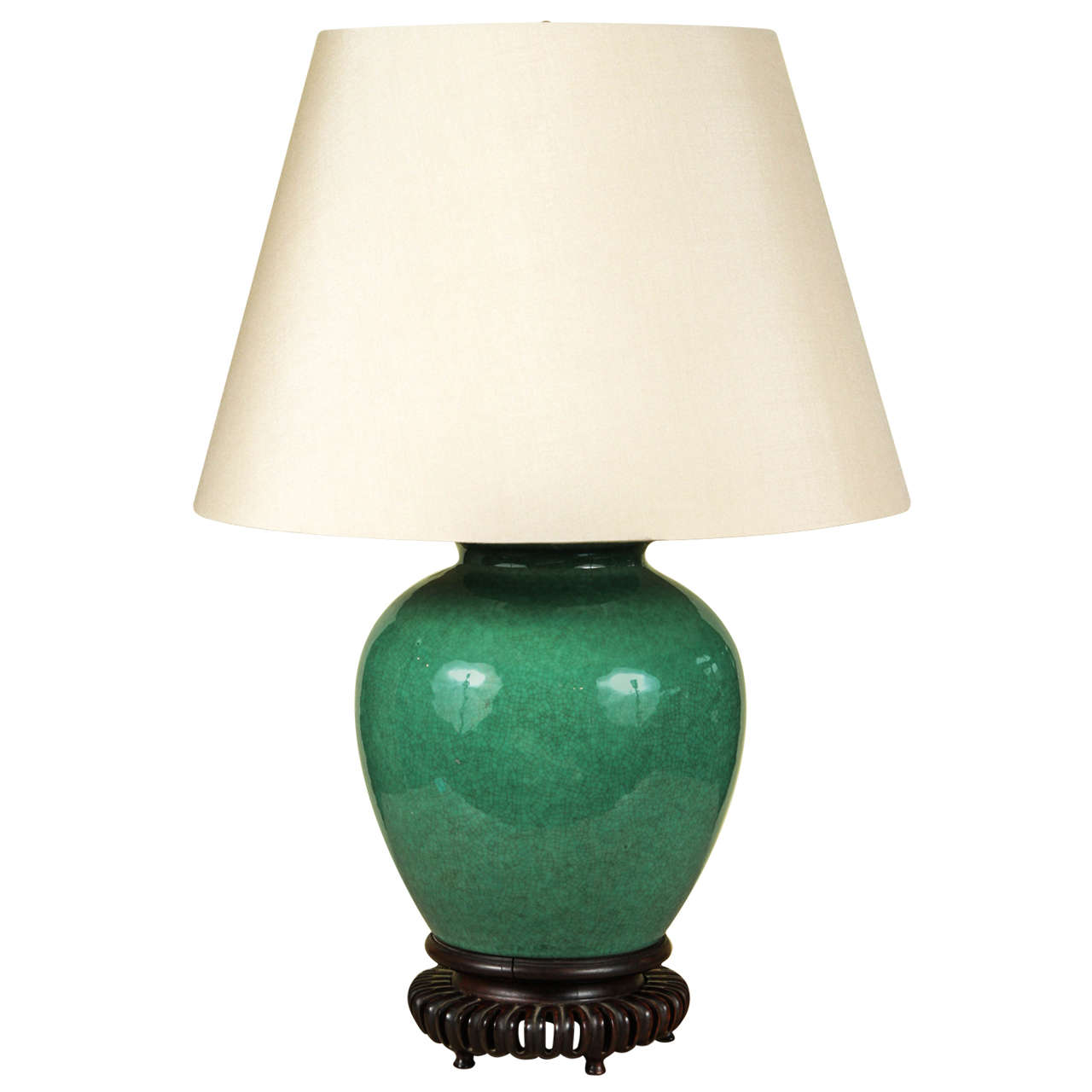 Chinese Green Crackle Glazed Jar Mounted as a Lamp, circa 1840