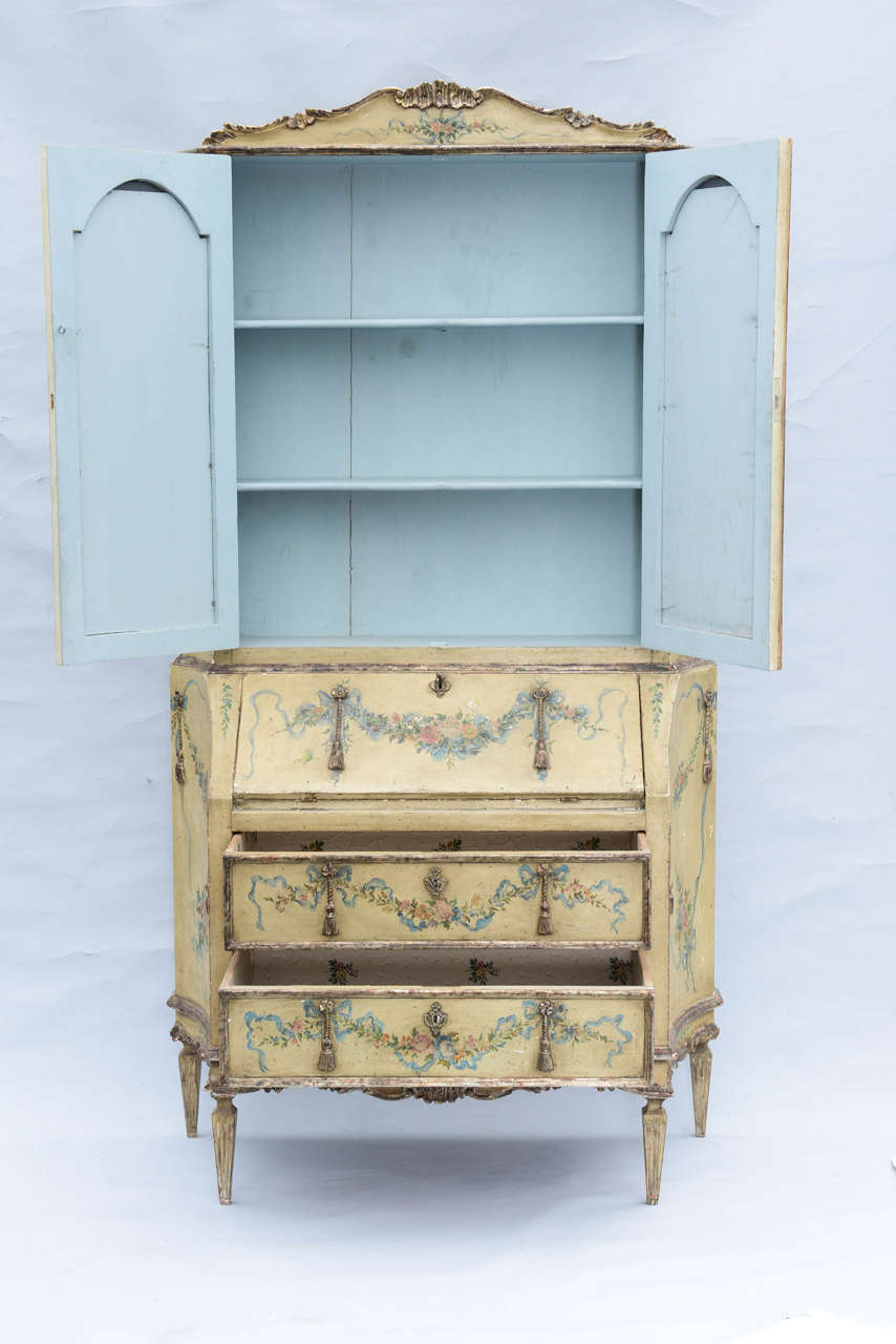 Fine Hand-Painted Venetian 19th Century Secretaire In Excellent Condition For Sale In West Palm Beach, FL