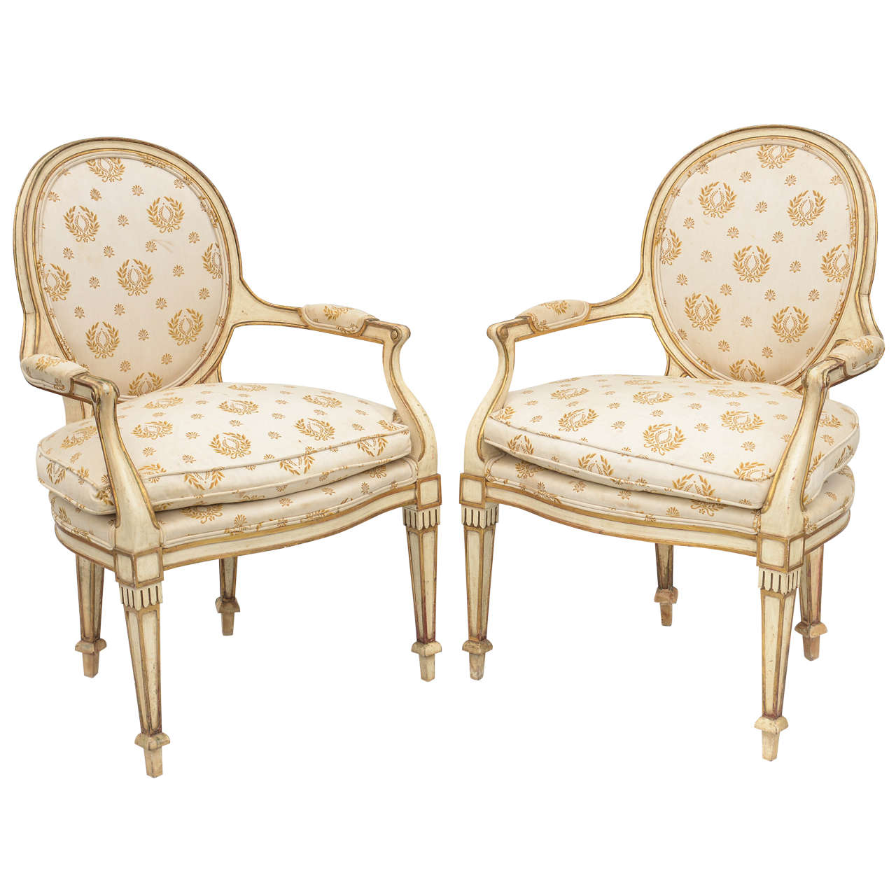 Fine Pair of 19th C Decorative Italian Painted and Parcel Gilt ...