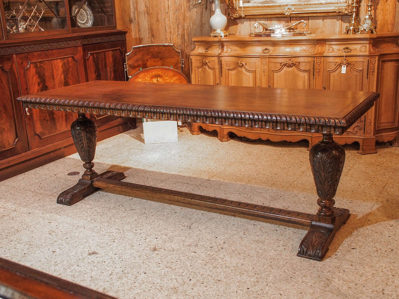 Antique 19th Century English Oak Trestle Table 1