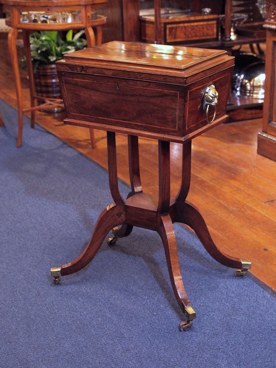 Antique English rare rosewood teapoy, circa 1820-1830.