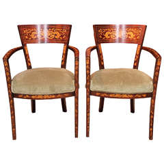 Pair of Antique Dutch Marquetry Armchairs
