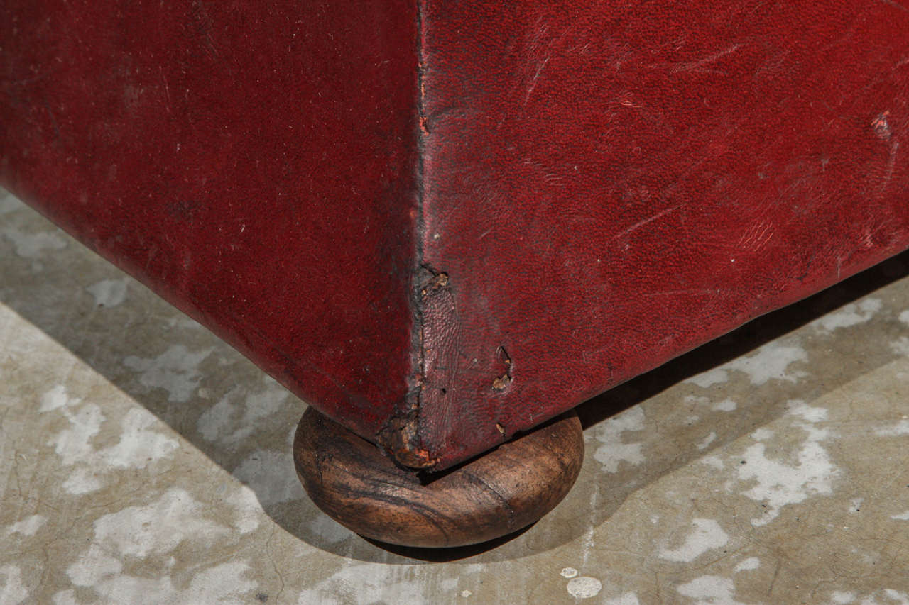 19th Century English Red Leather Ottoman 2