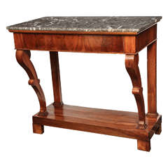 19th Century Walnut Console with Grey Marble Top and Drawer 19th Century Walnut Console with Grey Marble Top and Drawer