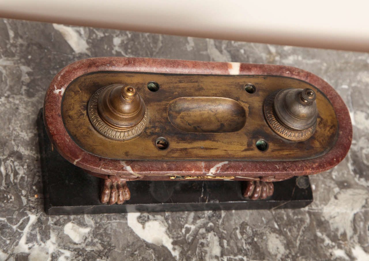 Italian 19th Century Roman Style Bath-Inkwell in Marble and Bronze