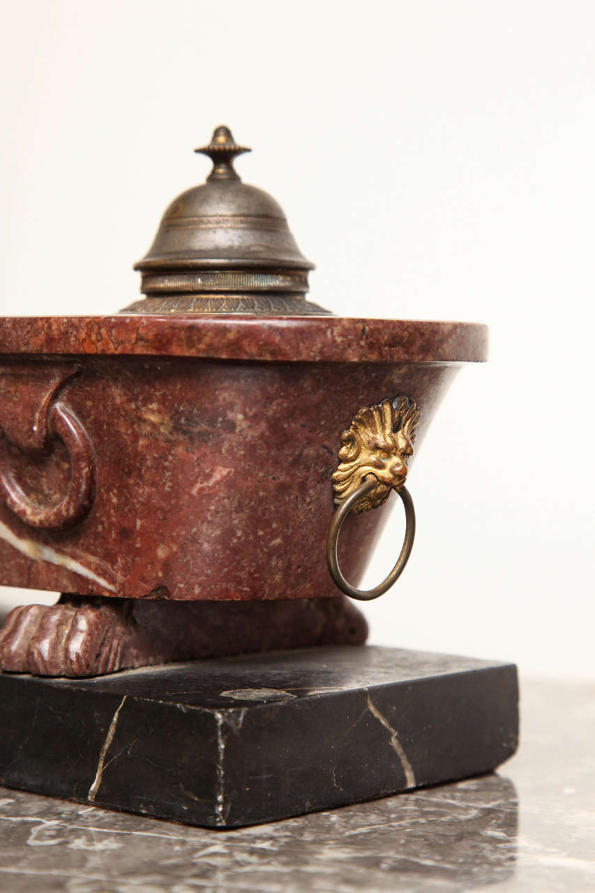 Gilt 19th Century Roman Style Bath-Inkwell in Marble and Bronze